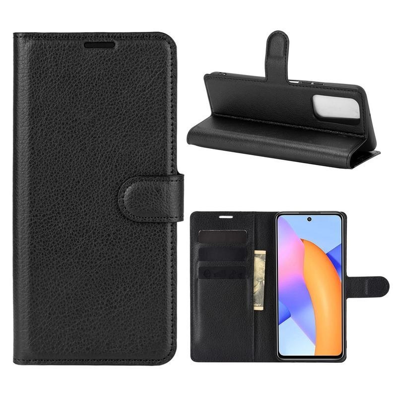 Litchi PU bőr pénztárca tok Honor 10X Lite-hoz - fekete