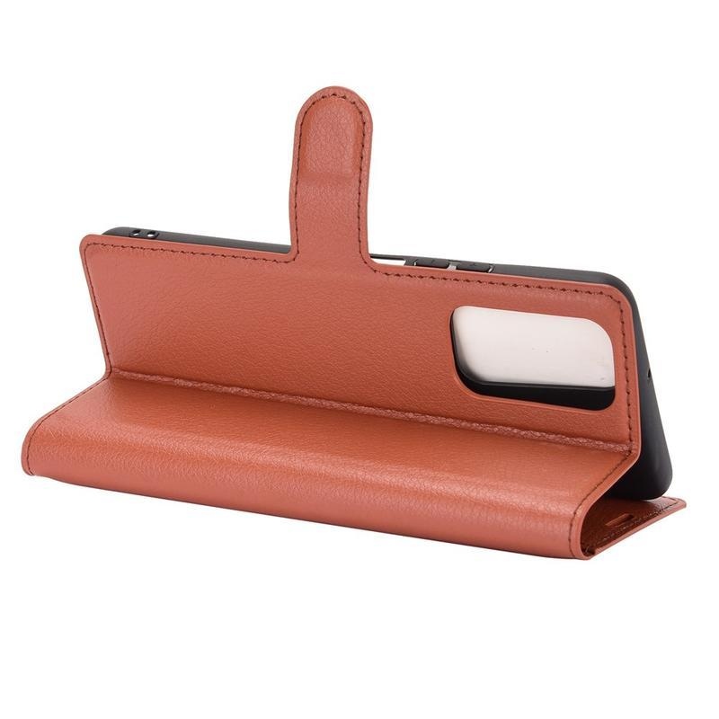 Litchi PU bőr pénztárca tok Honor 10X Lite-hoz - barna