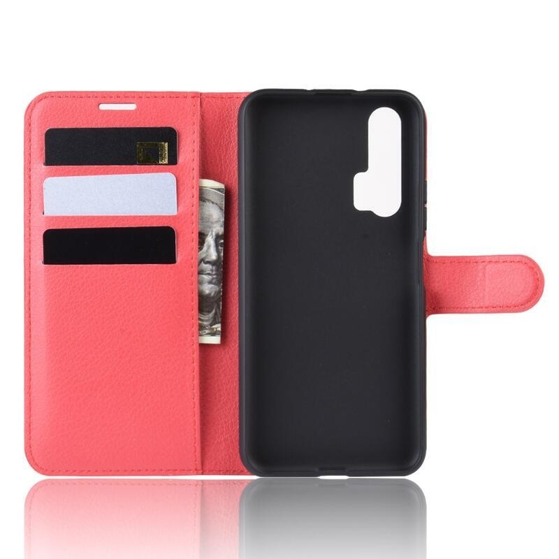 Litchi PU bőr pénztárca tok a Honor 20 Pro-hoz - piros