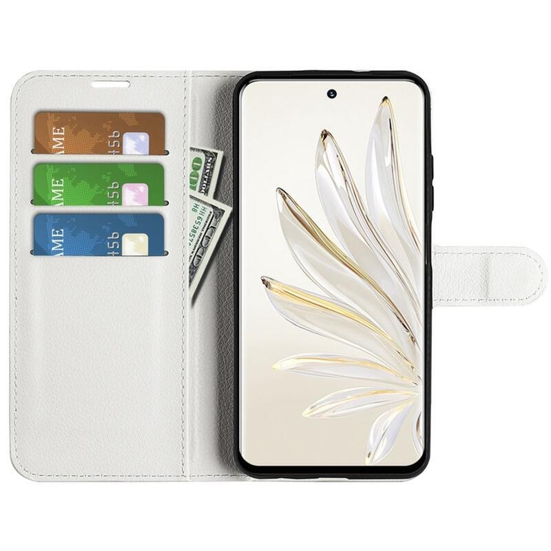 Litchi PU bőr pénztárca tok a Honor 70 5G számára - fehér