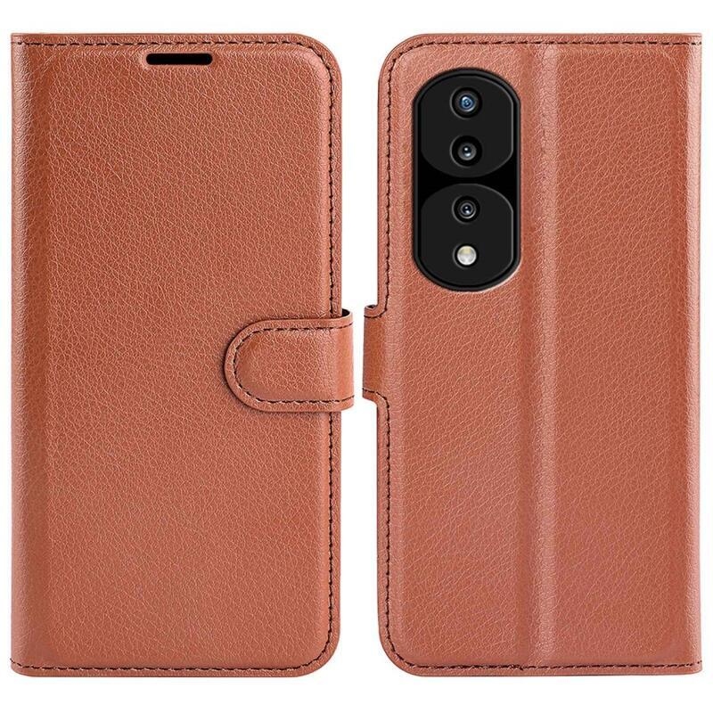 Litchi PU bőr pénztárca tok a Honor 70 5G számára - barna