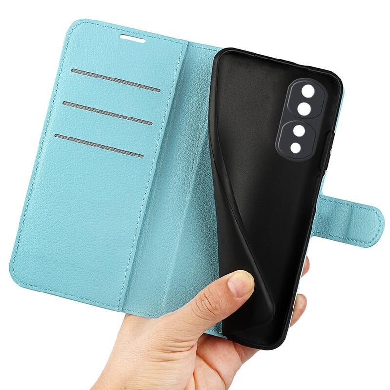 Litchi PU bőr pénztárca tok a Honor 70 5G számára - kék