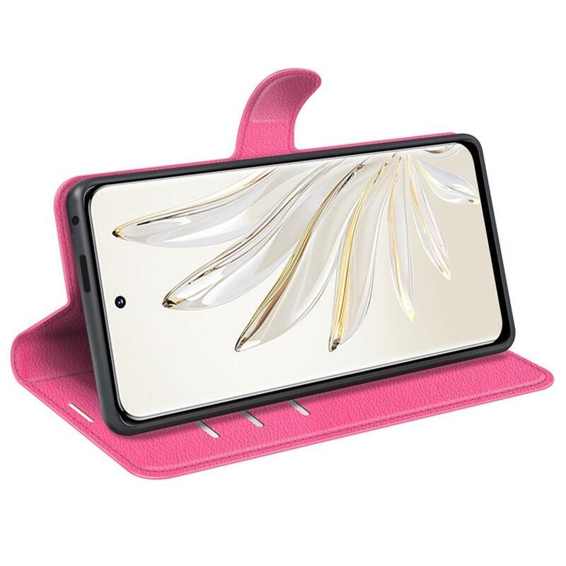 Litchi PU bőr pénztárca tok Honor 70 5G - rózsa