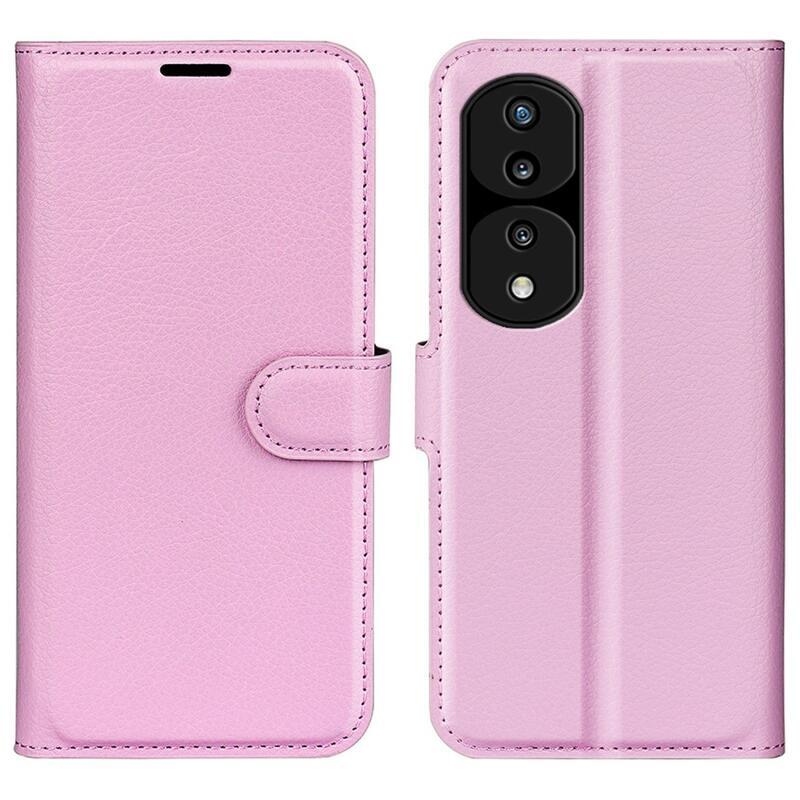Litchi PU bőr pénztárca tok a Honor 70 5G számára - rózsaszínű