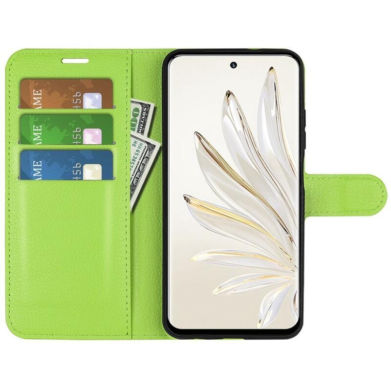 Litchi PU bőr pénztárca tok a Honor 70 5G számára - zöld