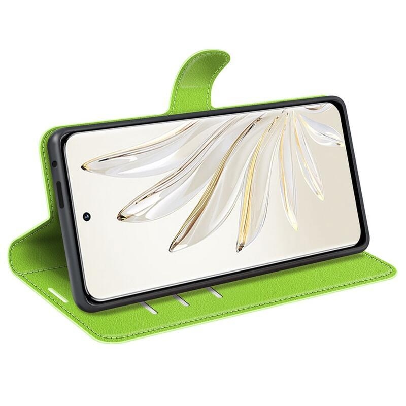 Litchi PU bőr pénztárca tok a Honor 70 5G számára - zöld