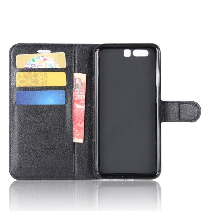 Litchi PU bőr pénztárca tok a Honor 9-hez - fekete