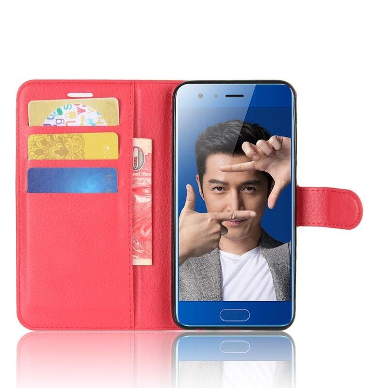 Litchi PU bőr pénztárca tok a Honor 9-hez - piros