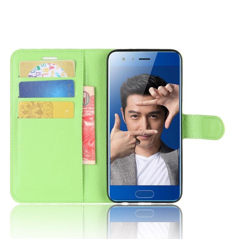 Litchi PU bőr pénztárca tok a Honor 9-hez - zöld