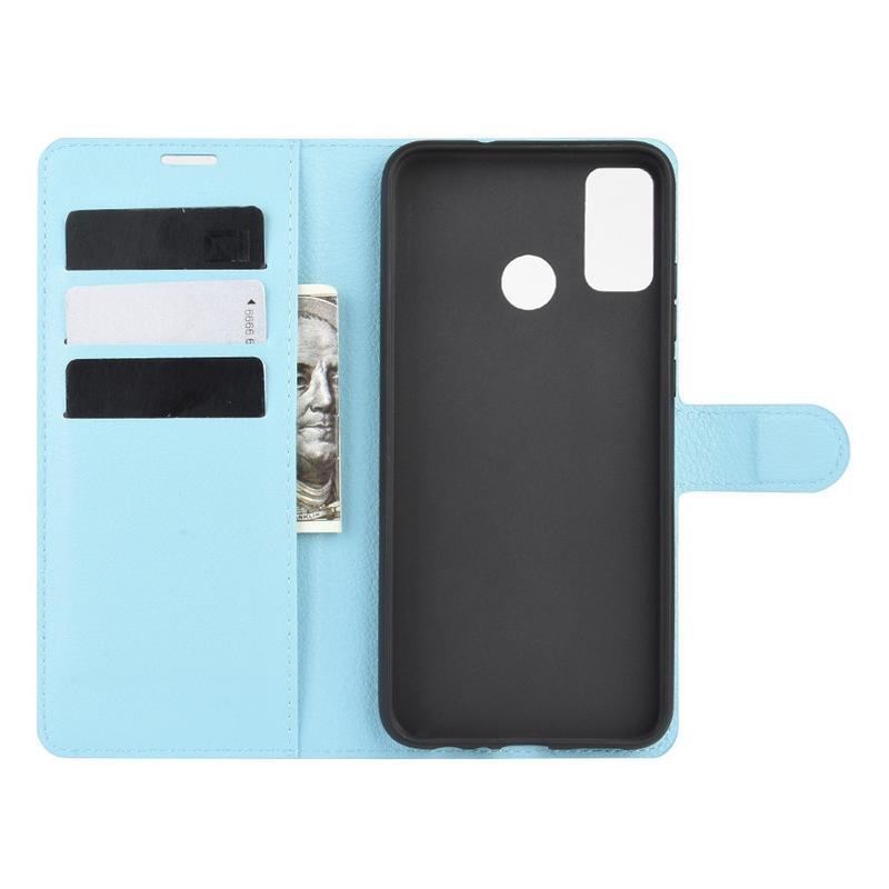 Litchi PU bőr pénztárca tok Honor 9X Lite-hoz - kék