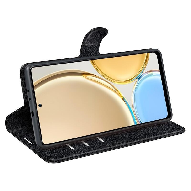 Litchi PU bőr pénztárca tok a Honor Magic 4 Lite 5G számára - fekete