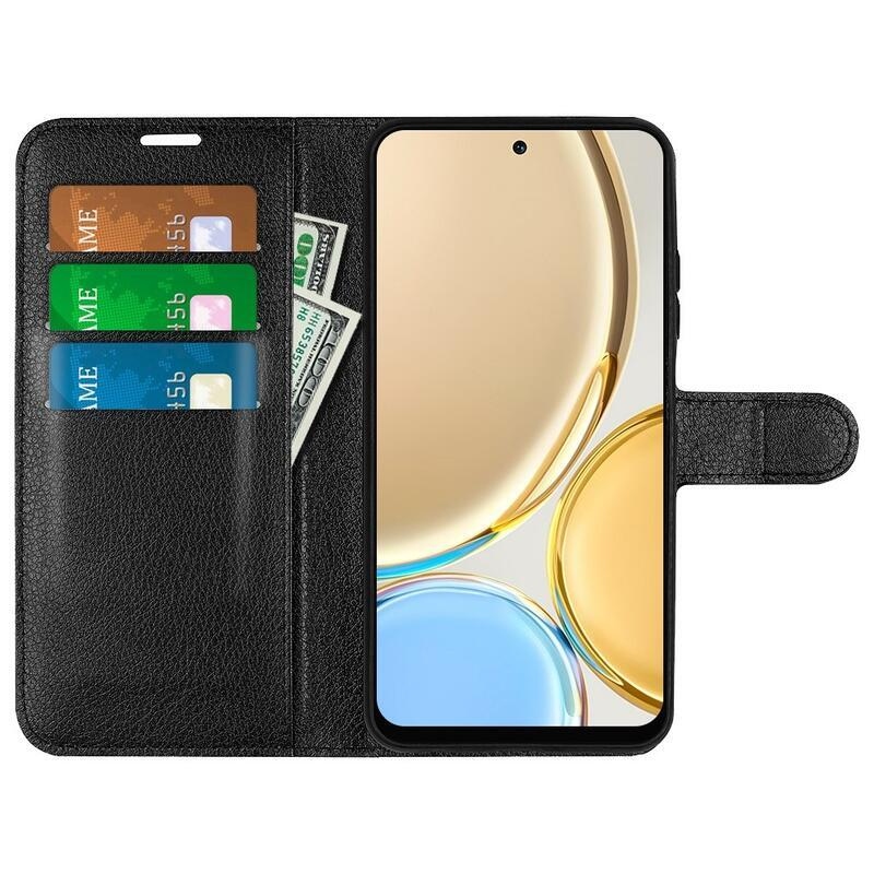 Litchi PU bőr pénztárca tok a Honor Magic 4 Lite 5G számára - fekete