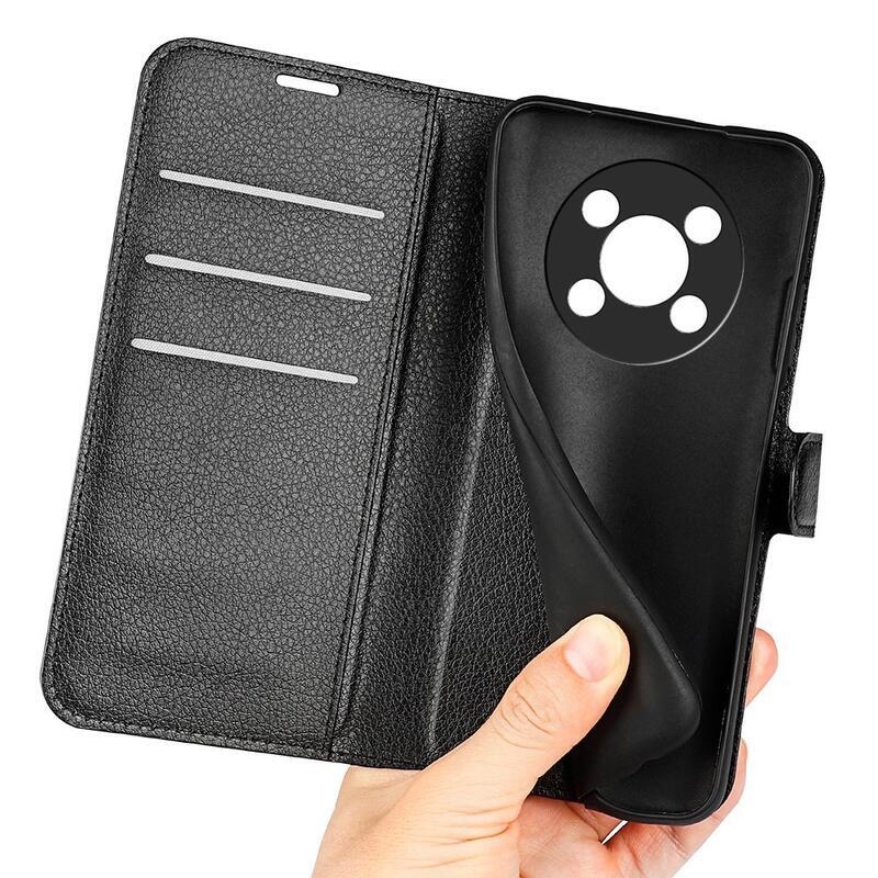 Litchi PU bőr pénztárca tok a Honor Magic 4 Lite 5G számára - fekete