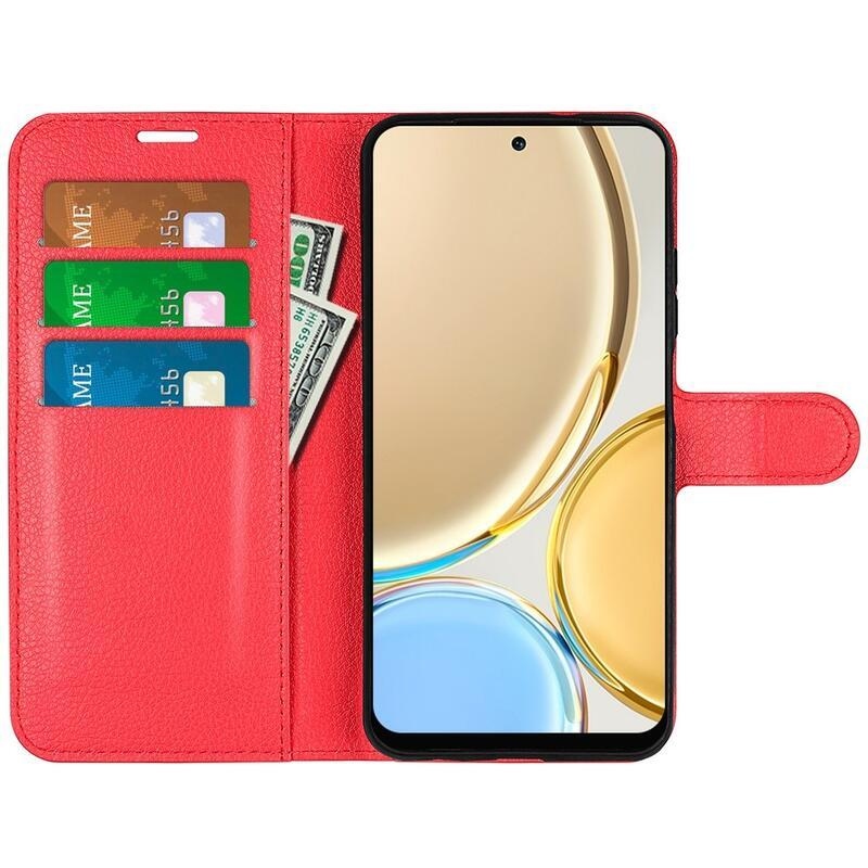 Litchi PU bőr pénztárca tok a Honor Magic 4 Lite 5G számára - piros