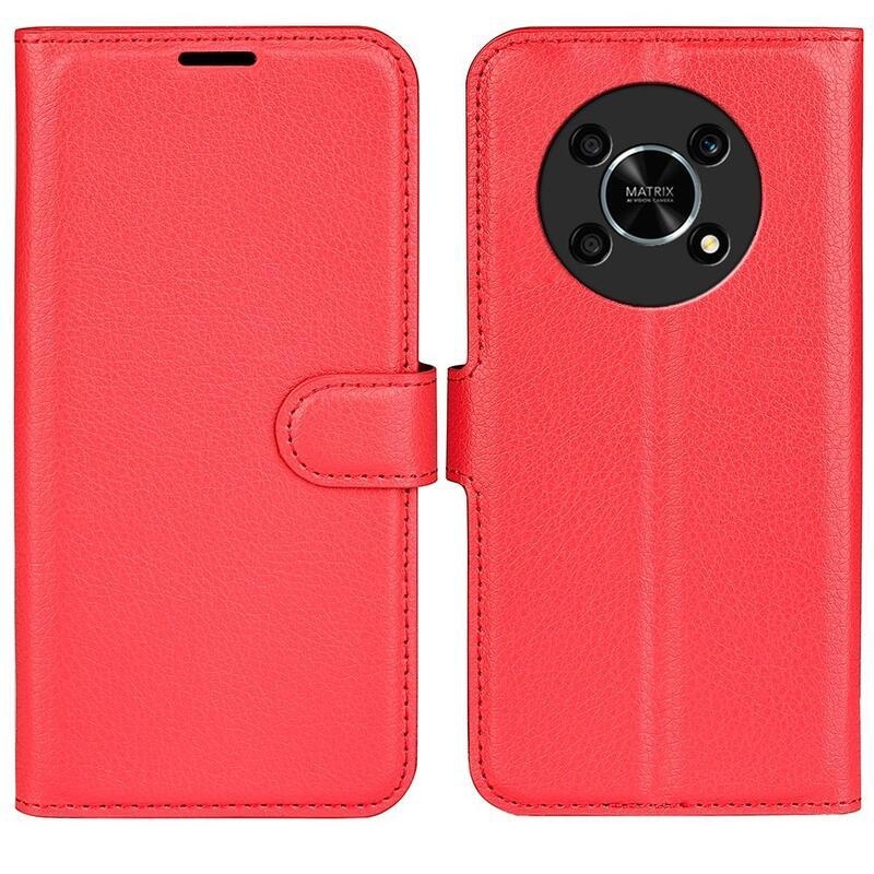 Litchi PU bőr pénztárca tok a Honor Magic 4 Lite 5G számára - piros