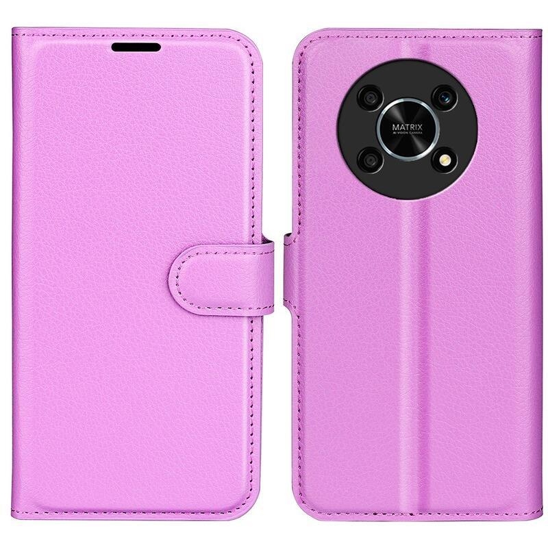 Litchi PU bőr pénztárca tok a Honor Magic 4 Lite 5G számára - lila