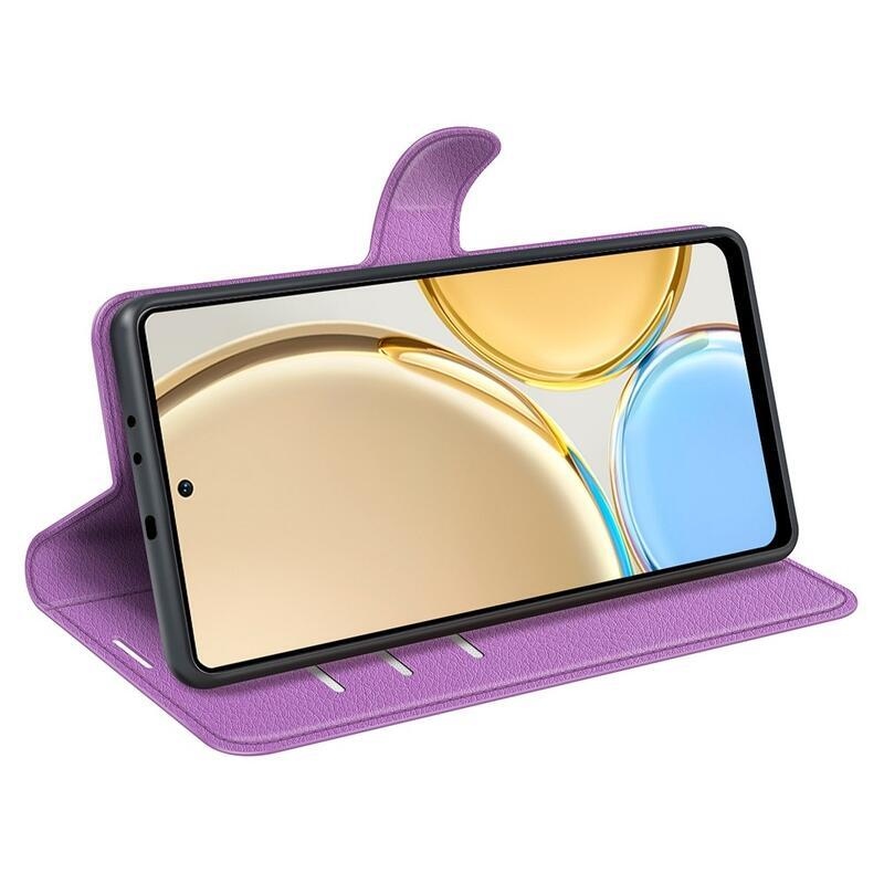 Litchi PU bőr pénztárca tok a Honor Magic 4 Lite 5G számára - lila
