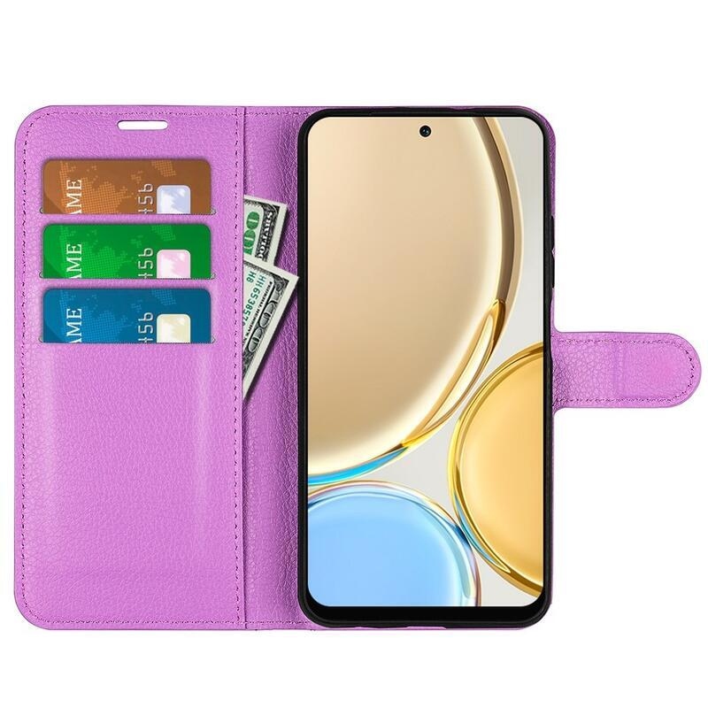 Litchi PU bőr pénztárca tok a Honor Magic 4 Lite 5G számára - lila