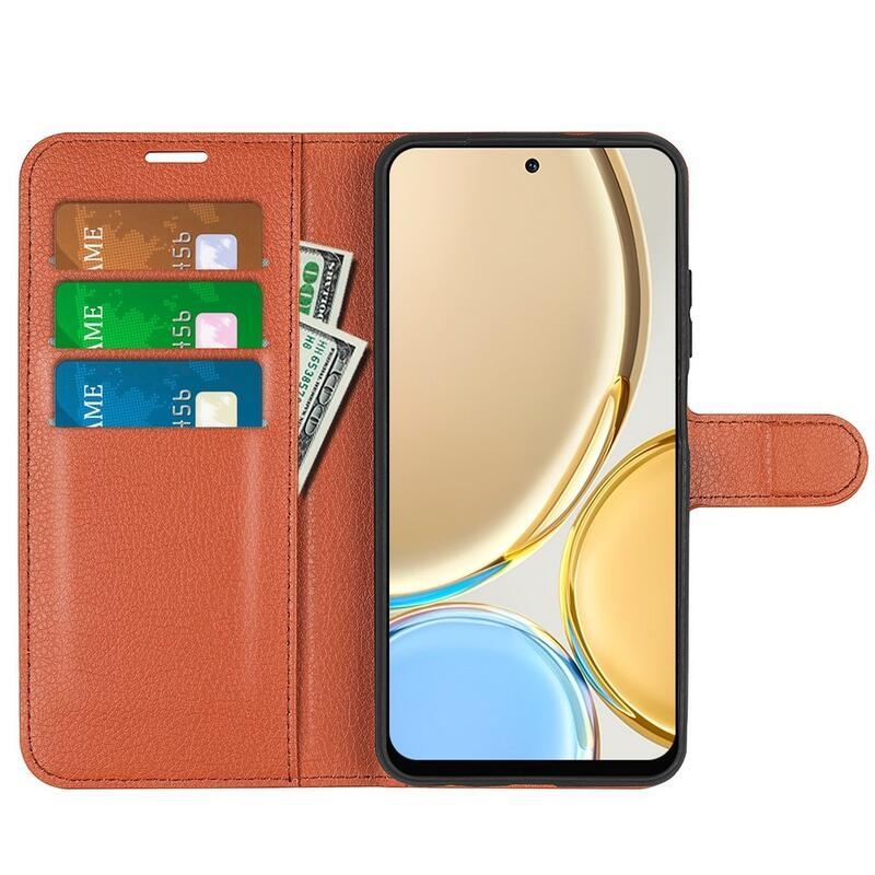 Litchi PU bőr pénztárca tok a Honor Magic 4 Lite 5G számára - barna