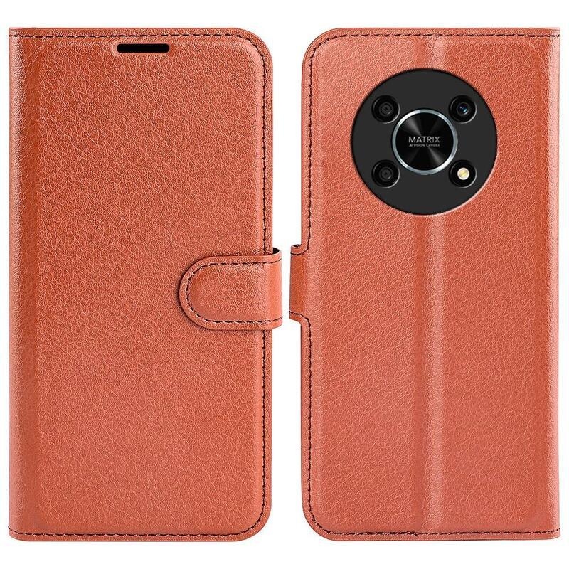 Litchi PU bőr pénztárca tok a Honor Magic 4 Lite 5G számára - barna