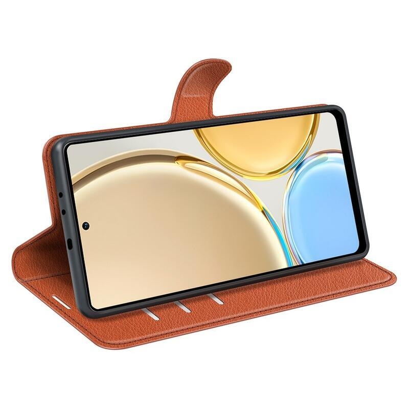 Litchi PU bőr pénztárca tok a Honor Magic 4 Lite 5G számára - barna