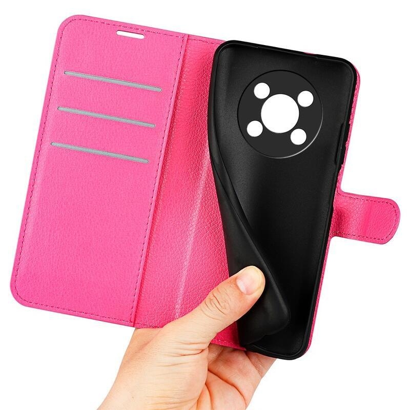 Litchi PU bőr pénztárca tok Honor Magic 4 Lite 5G - rózsaszínű