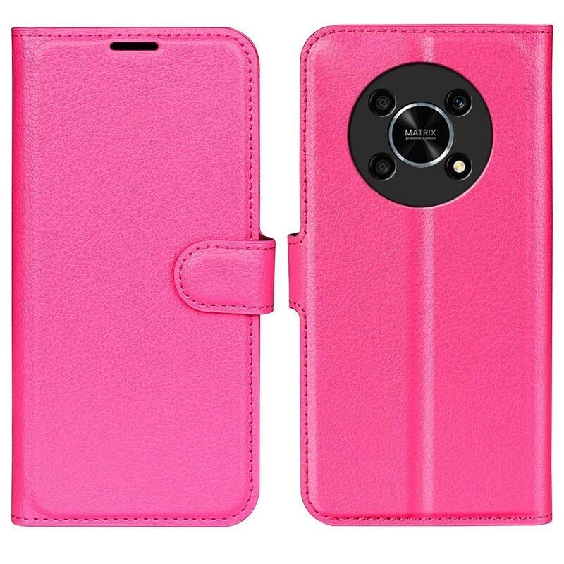 Litchi PU bőr pénztárca tok Honor Magic 4 Lite 5G - rózsaszínű