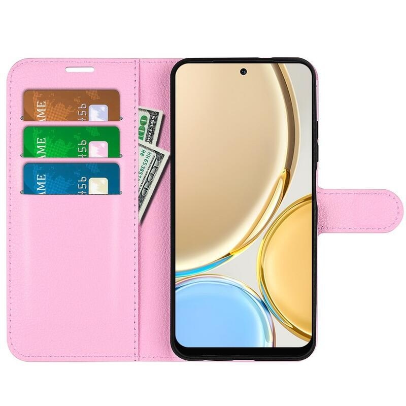 Litchi PU bőr pénztárca tok a Honor Magic 4 Lite 5G számára - rózsaszínű