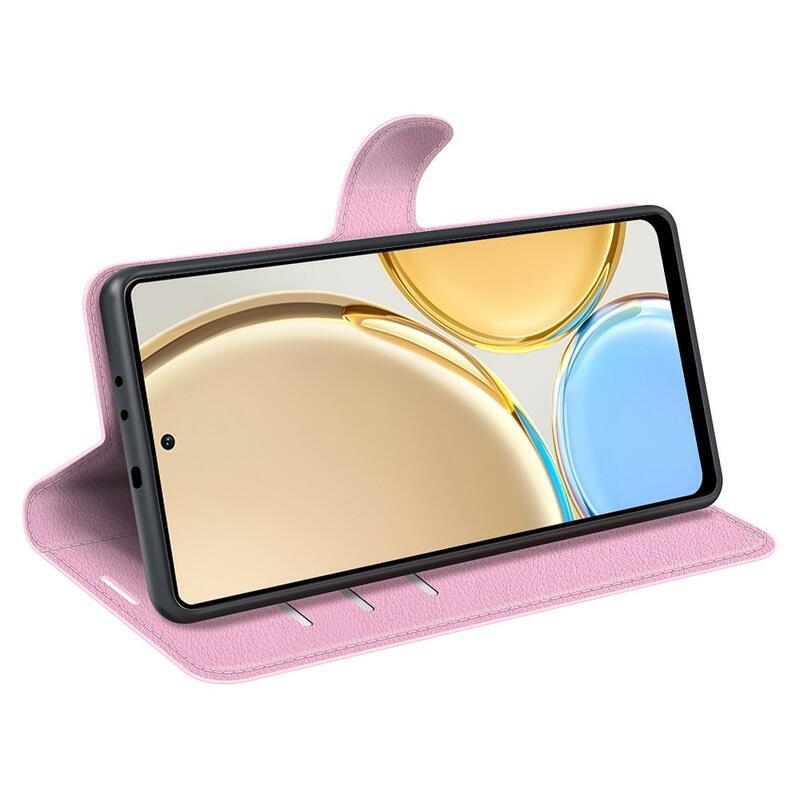 Litchi PU bőr pénztárca tok a Honor Magic 4 Lite 5G számára - rózsaszínű