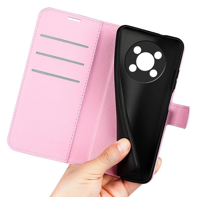 Litchi PU bőr pénztárca tok a Honor Magic 4 Lite 5G számára - rózsaszínű
