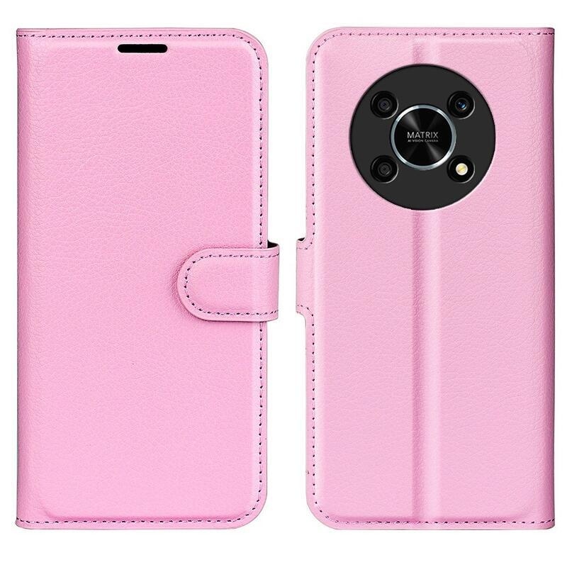 Litchi PU bőr pénztárca tok a Honor Magic 4 Lite 5G számára - rózsaszínű
