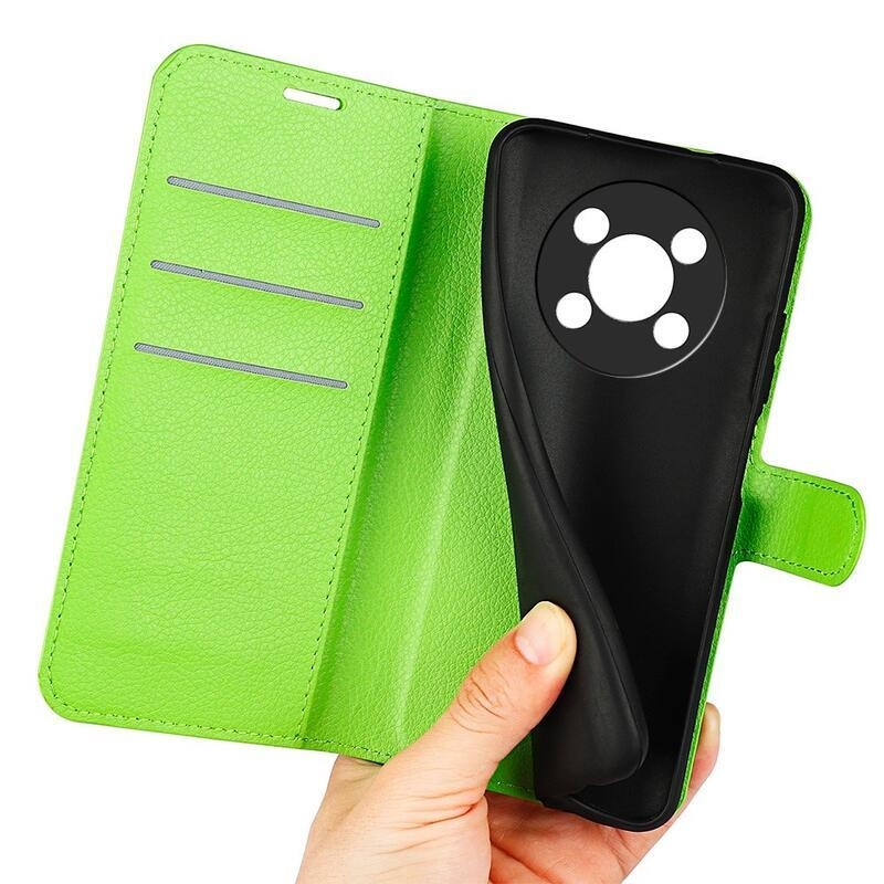 Litchi PU bőr pénztárca tok a Honor Magic 4 Lite 5G számára - zöld
