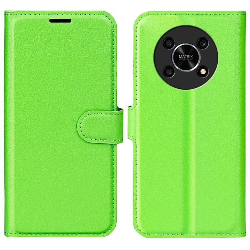 Litchi PU bőr pénztárca tok a Honor Magic 4 Lite 5G számára - zöld