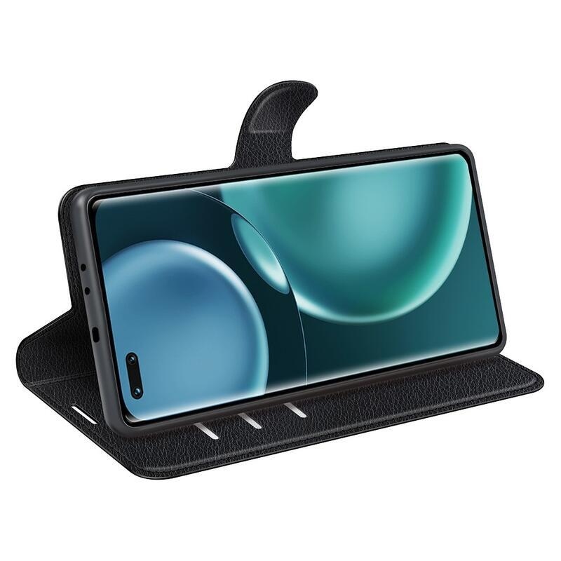 Litchi PU bőr pénztárca tok a Honor Magic 4 Pro 5G számára - fekete