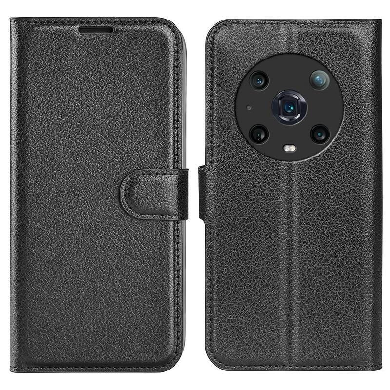 Litchi PU bőr pénztárca tok a Honor Magic 4 Pro 5G számára - fekete