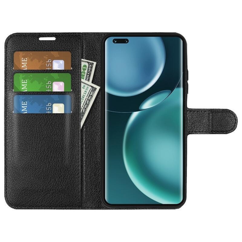 Litchi PU bőr pénztárca tok a Honor Magic 4 Pro 5G számára - fekete