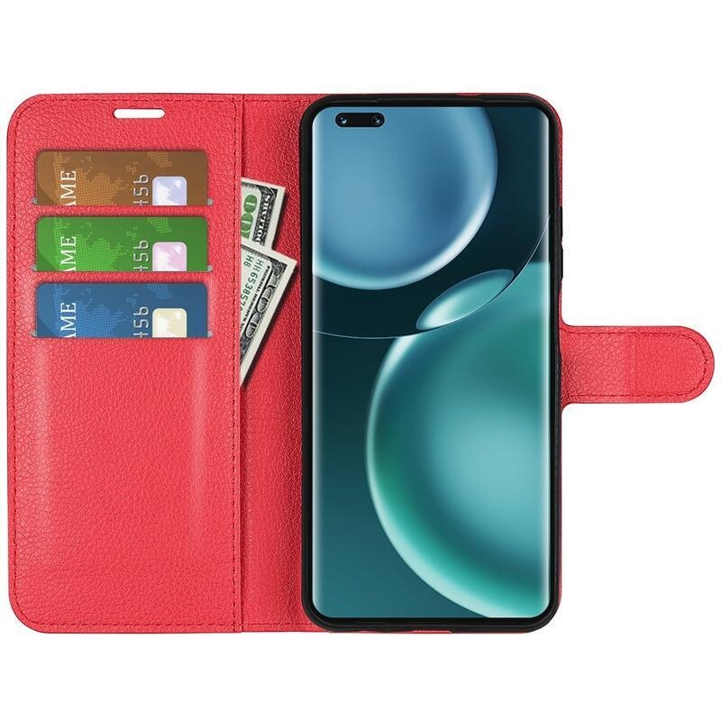 Litchi PU bőr pénztárca tok a Honor Magic 4 Pro 5G számára - piros