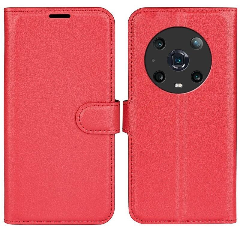 Litchi PU bőr pénztárca tok a Honor Magic 4 Pro 5G számára - piros