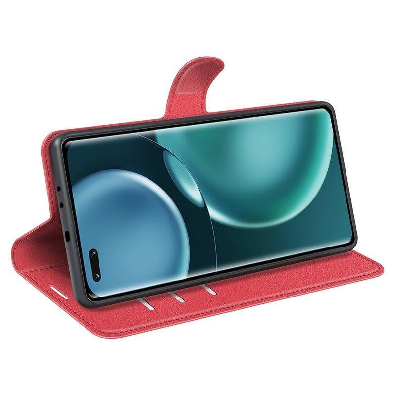 Litchi PU bőr pénztárca tok a Honor Magic 4 Pro 5G számára - piros