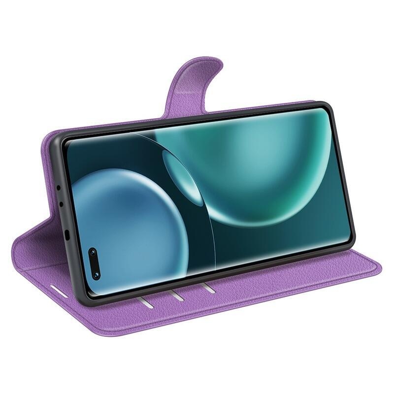 Litchi PU bőr pénztárca tok a Honor Magic 4 Pro 5G számára - lila