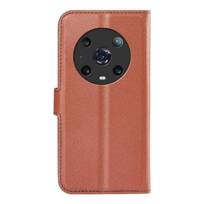 Litchi PU bőr pénztárca tok a Honor Magic 4 Pro 5G számára - barna