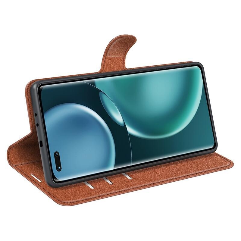 Litchi PU bőr pénztárca tok a Honor Magic 4 Pro 5G számára - barna