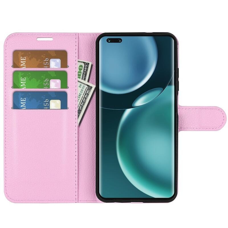 Litchi PU bőr pénztárca tok a Honor Magic 4 Pro 5G számára - rózsaszínű