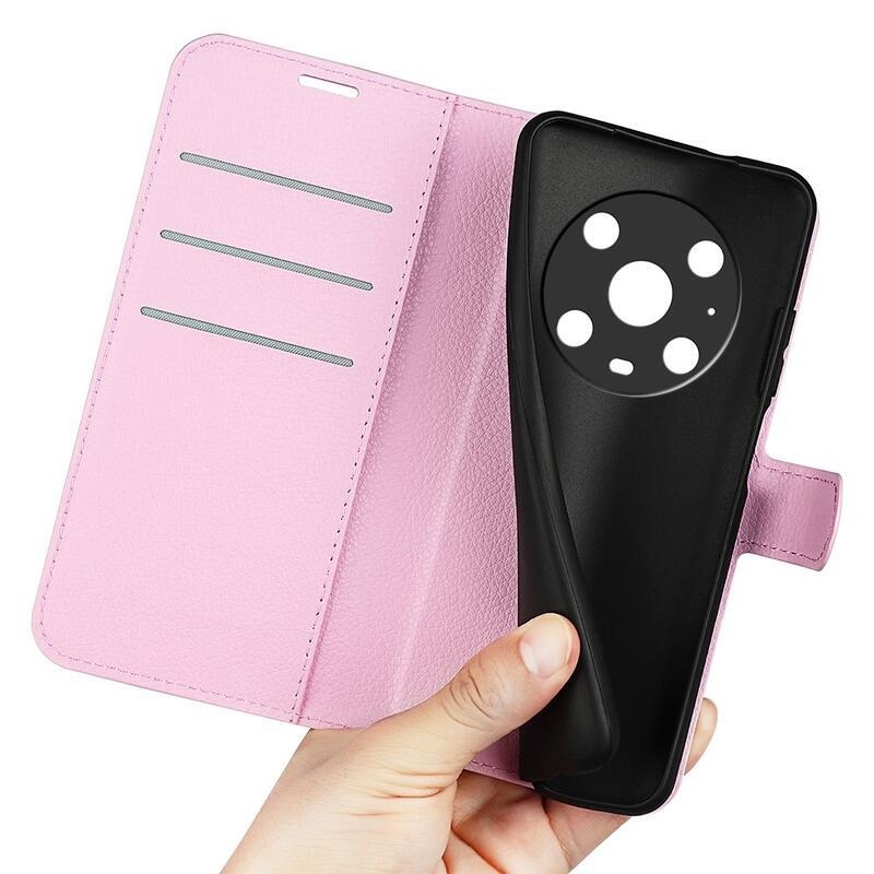 Litchi PU bőr pénztárca tok a Honor Magic 4 Pro 5G számára - rózsaszínű