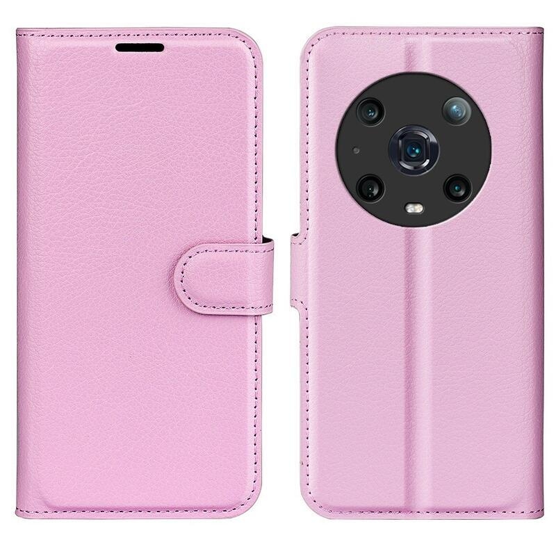 Litchi PU bőr pénztárca tok a Honor Magic 4 Pro 5G számára - rózsaszínű