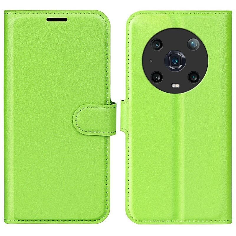 Litchi PU bőr pénztárca tok a Honor Magic 4 Pro 5G számára - zöld