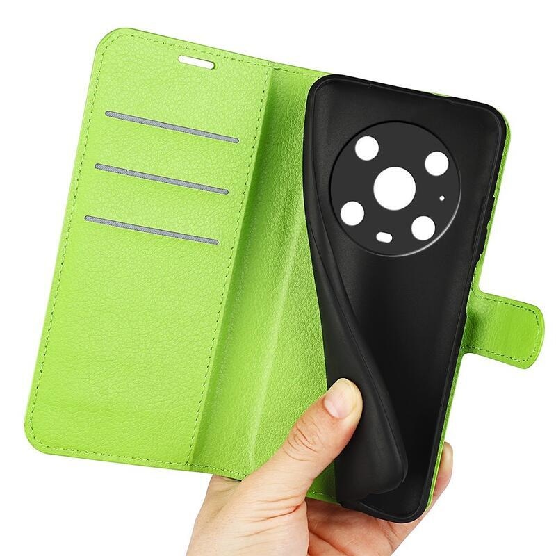 Litchi PU bőr pénztárca tok a Honor Magic 4 Pro 5G számára - zöld