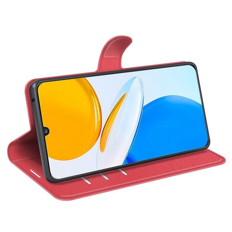 Litchi PU bőr pénztárca tok a Honor X7-hez - piros