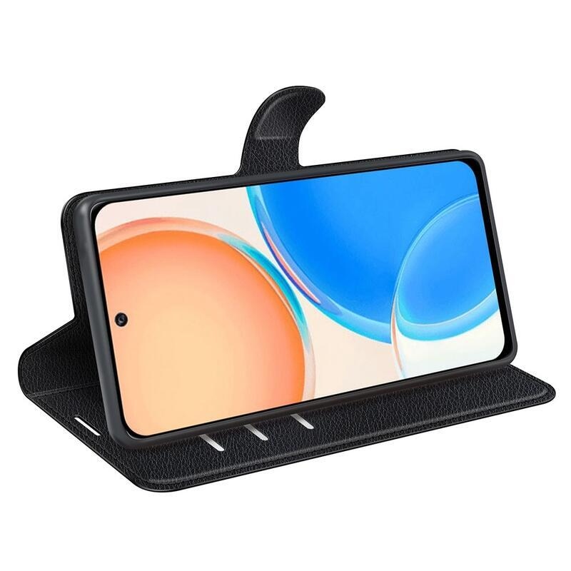 Litchi PU bőr pénztárca tok Honor X8-hoz - fekete