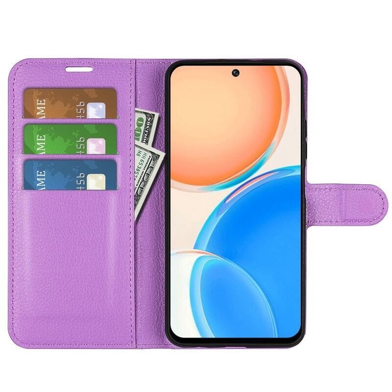 Litchi PU bőr pénztárca tok Honor X8-hoz - lila